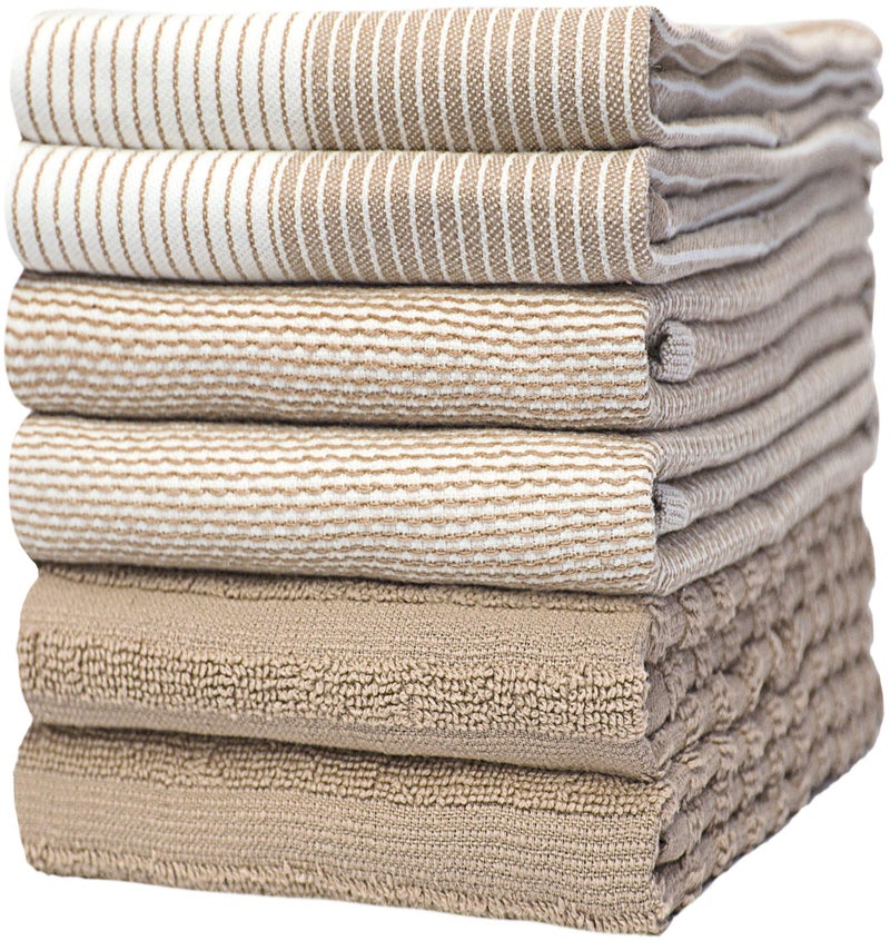 Bumble Towels Premium Kitchen Towels (20â€x 28â€, 6 Pack) | Large Cotton Dish Towels | Flat & Terry Highly Absorbent Kitchen Linen Set with Hanging Loop | Tan - Image 1
